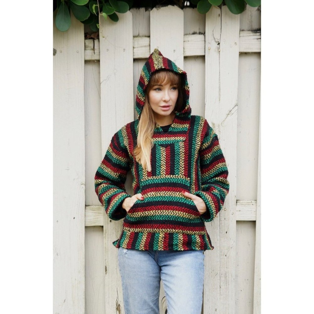 Closing Out Bundle And Save Earth Ragz Rasta Baja Mexican Knit Sweater Hoodie